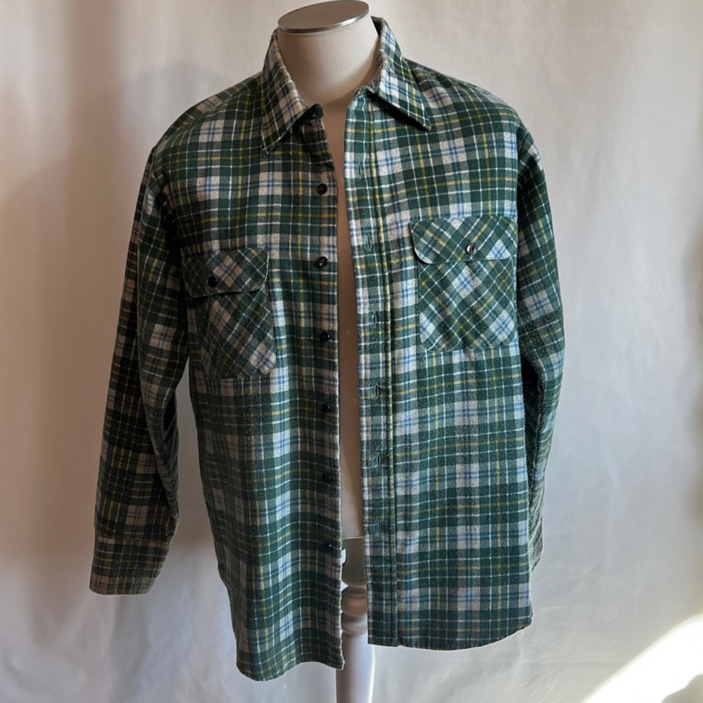 Vintage 1960s Green Plaid Shirt Jacket